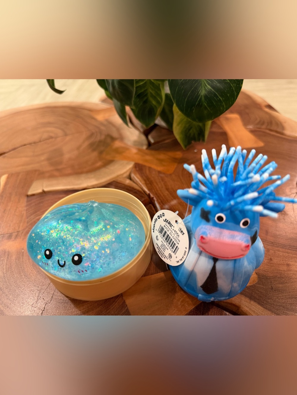 Cute Blue Glitter Dumpling & Blue Pom-Pom Corporate Cow Squishy Toy Set